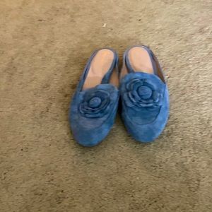 Blue suede mules